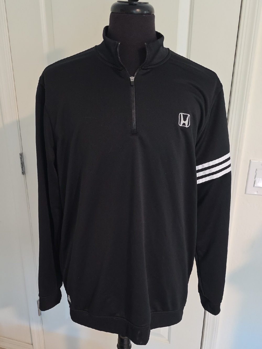 adidas Black Climalite Quarter-Zip Pullover with White Trim